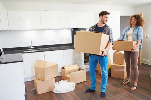 Moving day essentials and packed household items for transport